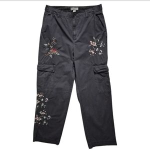 Sundance Pants Bloom In Ease Floral Embroidery Cargo Pants Wide Leg sz 12